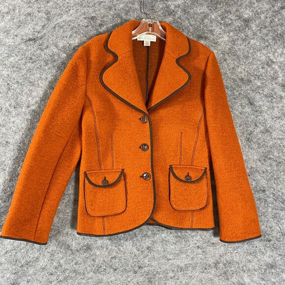 Casual Corner Jackets & Blazers - Vintage Casual Corner Boiled Wool Jacket Womens 10 Orange Preppy Academia
